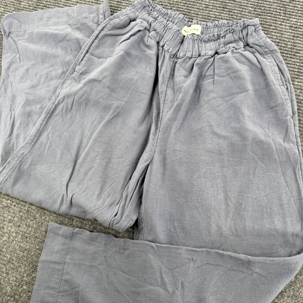Abercrombie Fitch Womens Medium Blue Linen Blend Wide Leg Elastic Waist Pants